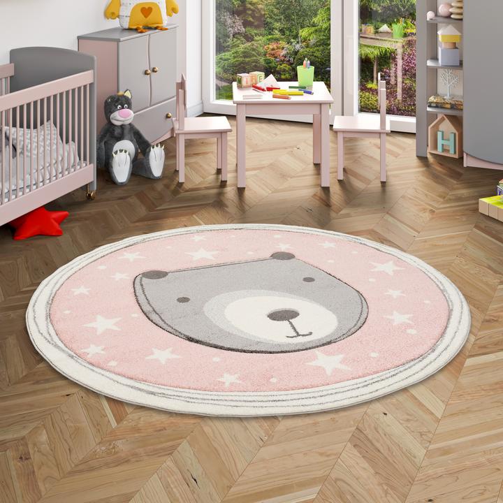 Produktbild Pergamon Kinder Teppich Maui Kids Pastell Rosa Bär Rund (160 x 160 cm)