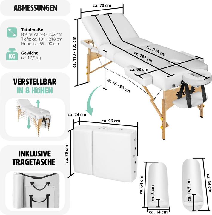Actual product image tectake Ensemble de table de massage à 3 zones Somwang avec rembourrage de 7,5 cm d'épaisseur, rouleaux et c
