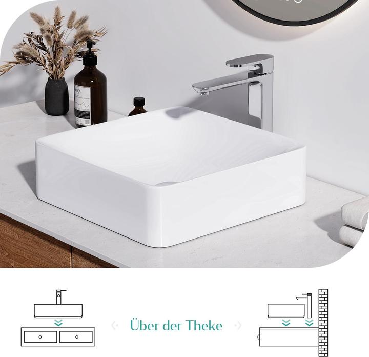 Image du produit Emke Lavabo à poser, Céramique, Blanc Brillant, sans trou pour robinet, 595x395x120mm (395 mm, 595 mm)