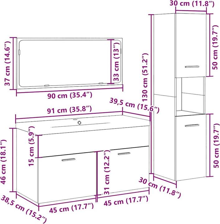 Immagine prodotto VidaXL 4-tlg. Badmöbel-Set Altholz-Optik Holzwerkstoff Badmöbelset