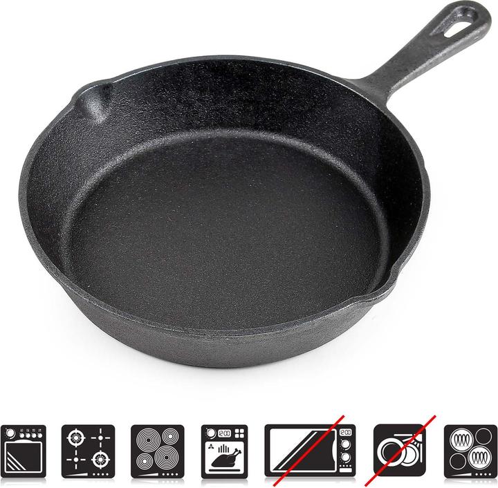 Actual product image Wiltec Cast Iron Skillet Ø20cm for Campfire Cooking and all Stoves with Non-stick Frying Surface