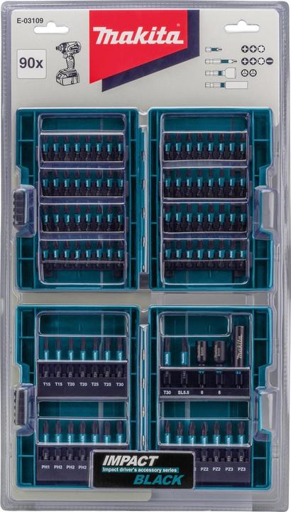 Actual product image Makita Impact Black Bit Set (Cross Phillips PH M2, Cross Phillips PH M3, Cross Pozidriv PZ M2, Cross Pozidriv PZ M3, Hexagon socket TX M20, Hexagon socket TX M30)