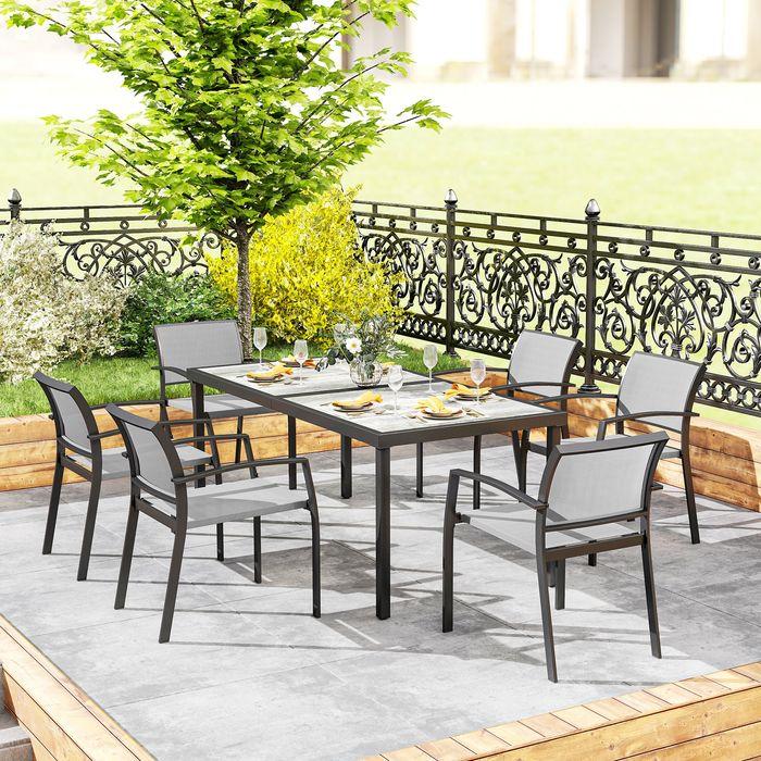 Produktbild Swisshandel24 7 tlg. Essgruppe für 6 Personen, Stühle stapelbar, Stahlgestell, Grau (87 cm)