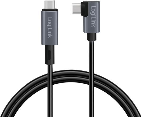 Produktbild LogiLink USB 2.0 Type-C-Kabel, USB-C/M 90° zu USB-C/M, E-mark, PD, schwarz, 2 m (2 m, USB 2.0)