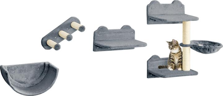 Actual product image PawHut Katzen Kletterwand Spanplatte, Polyester Grau (73 cm, Grey)