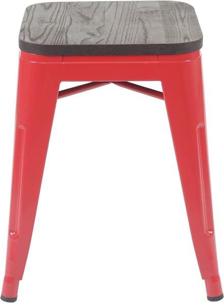 Produktbild Swisshandel24 6x Hocker inkl. Holz-Sitzfläche, Metallhocker Sitzhocker, Metall Industriedesign stapelbar rot