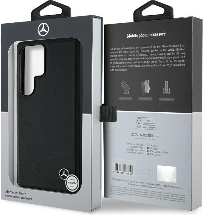 Actual product image Mercedes Leather Horizontal Debossed Curves MagSafe Case for Samsung Galaxy S25 Ultra - Black (Samsung Galaxy S25 Ultra)