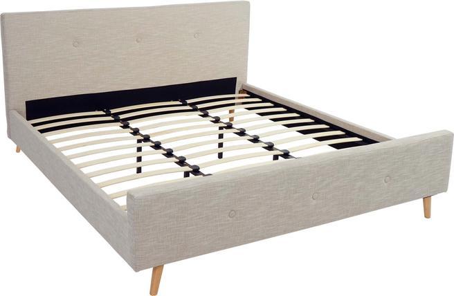 Swisshandel24 Polsterbett HWC-J98, Bett Doppelbett Bettgestell mit Lattenrost, Massivholz 180x200cm creme-beige (180 x 200 cm)