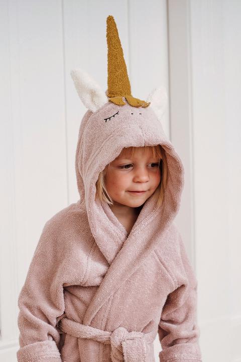 Actual product image Kikadu Bathrobe unicorn pale rose size 1-2 (GOTS)