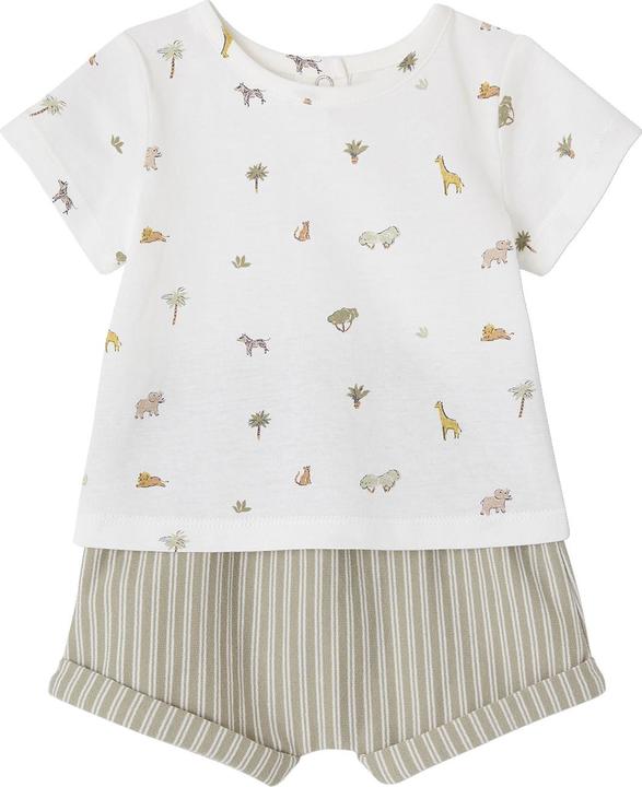 Vertbaudet Baby-Set: Bedrucktes T-Shirt & gestreifte Shorts