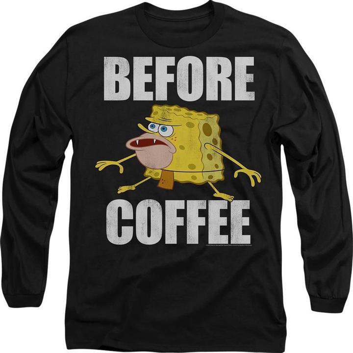 Actual product image Spongebob Squarepants Unisex Adult Before Coffee Meme T-Shirt (XL)
