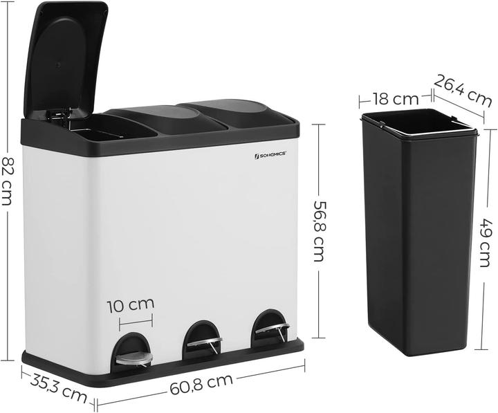 Immagine prodotto Songmics Cestino per rifiuti da 54 litri, bianco-nero (54 l)