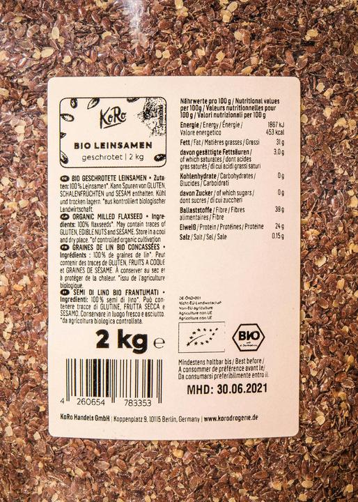 Nährwerte und Zutaten KoRo geschrotete Leinsamen (2000 g)