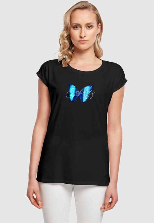 Produktbild Merchcode Ladies Butterfly Blue Extended Shoulder Tee - 111649 (3XL)