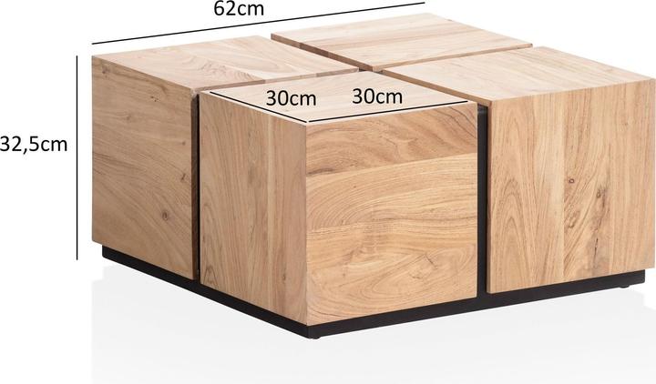 Produktbild FineBuy Couchtisch Sofatisch Akazie Massivholz 62 cm Quadratisch Wohnzimmertisch (62 x 62 x 33 cm)