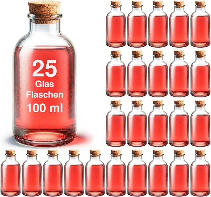 Actual product image Casavetro 25 x Mini Glasflaschen mit Korken (25 pcs., 0.10 l)