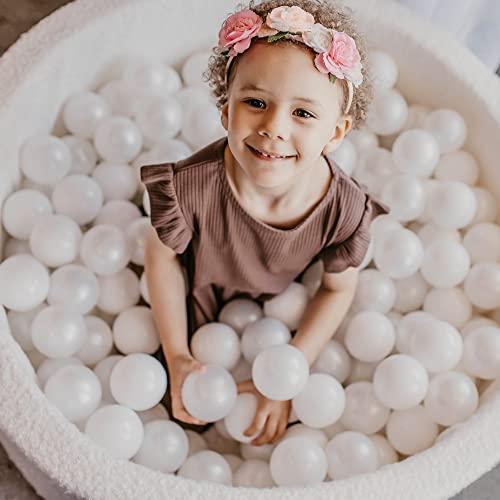 Produktbild Activity Board Bällebad Baby - Rund 90x40cm Baby Pool für Kinder mit 200 Bälle, Boucle, Weiss: Alles Weiss