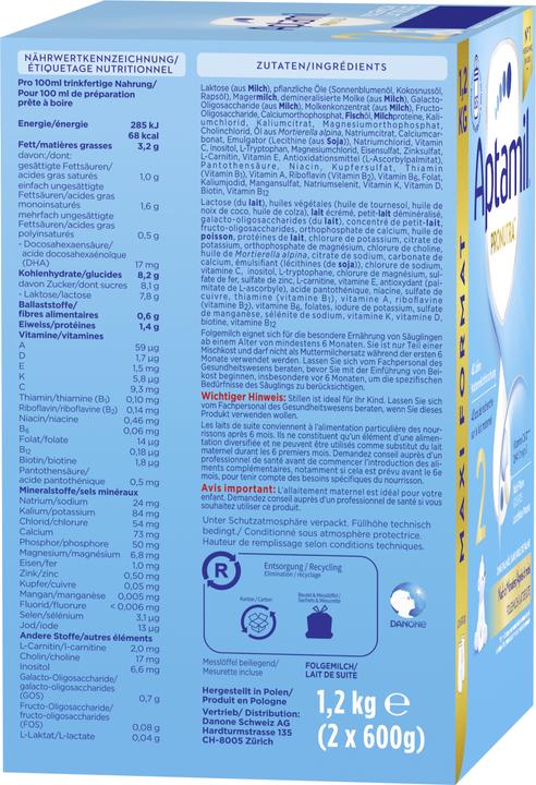 Valori nutrizionali e ingredienti Aptamil Pronutra 2 (1200 g, da 6 m.)