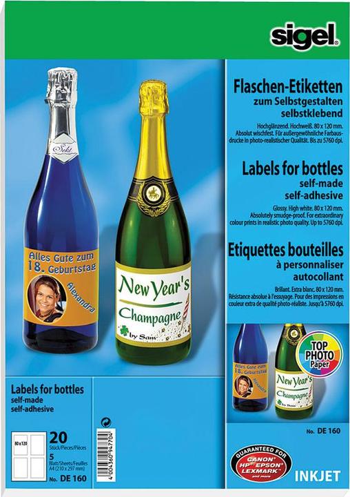 Actual product image Sigel InkJet bottle labels A4