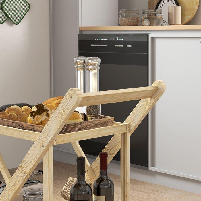 Produktbild Swisshandel24 Küchenwagen Servierwagen mit Arbeitsplatte, 2 Ebenen, Weinregal, für Büro Natur