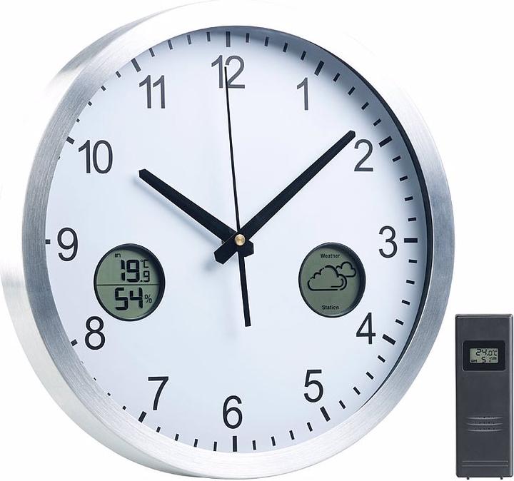 St. Leonhard Funk-Wanduhr mit digitaler Wetterstation und Funk-Aussensensor (30 cm)