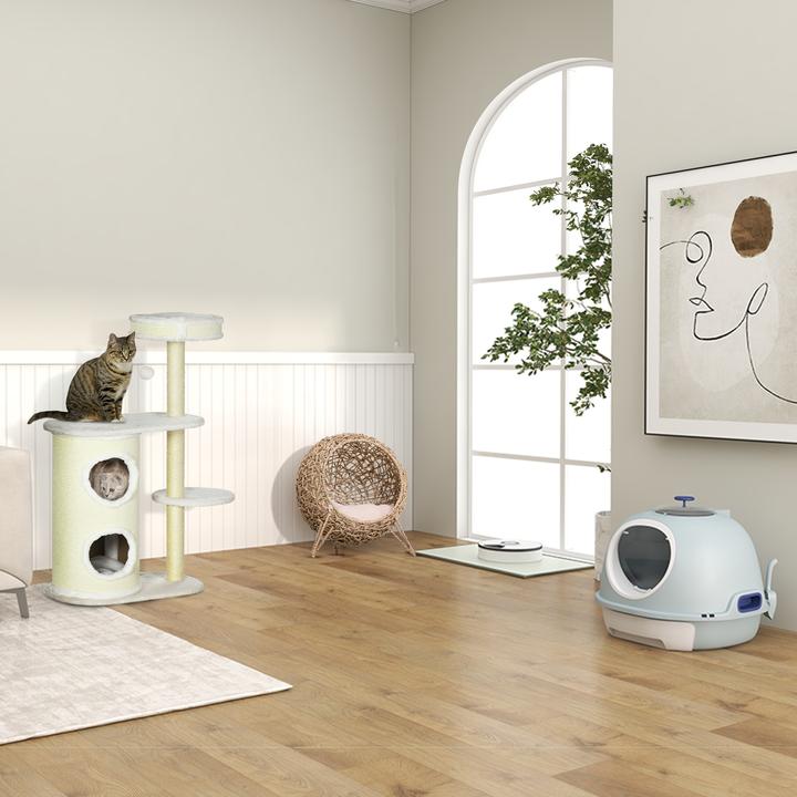 Actual product image PawHut Scratching post with scratching tray (100 cm, Cream white)