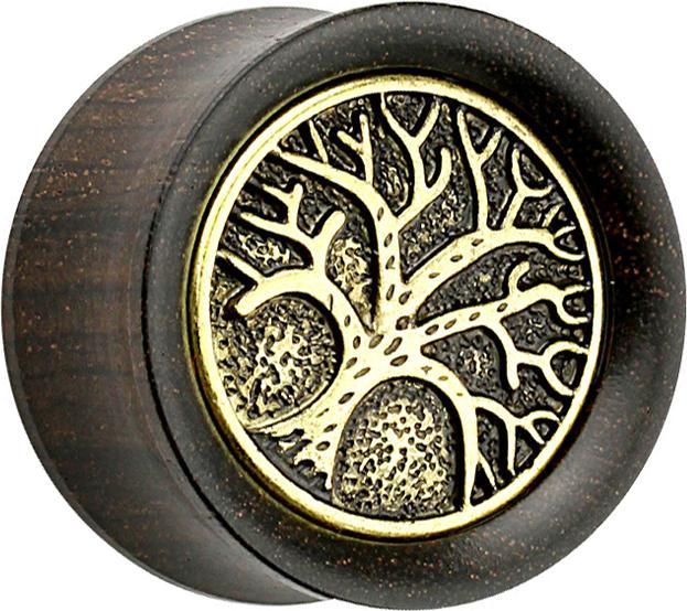 Produktbild Star Piercing Flared Plug aus Ebenholz mit Baum des Lebens (Organisch, Messing)