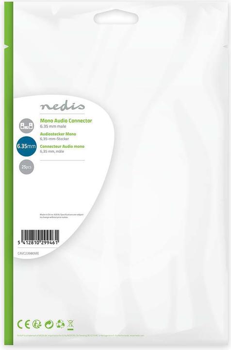 Produktbild Nedis Audio-Anschluss - gerade - Stecker - Vernickelt - Lot - 6.8 mm - 25 Stück - Metall - Silber (6.3mm Klinke (Jack))