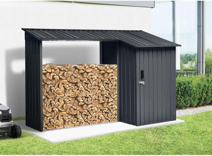 Keller Fahnen Kaminholzregal und Geräteschuppen 2-in-1 Metall (130 cm)
