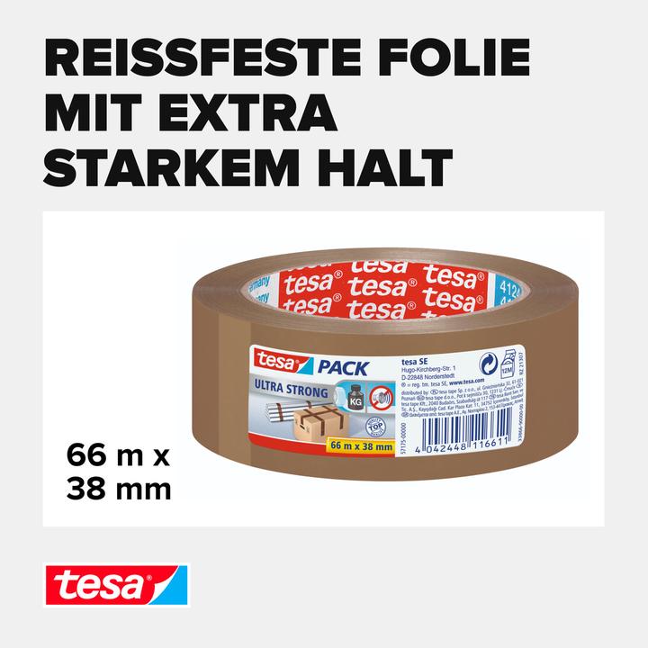 Actual product image tesa tesapack ULTRA STRONG Parcel Tape - PVC packing tape for tight packing and secure bundling (38 mm)