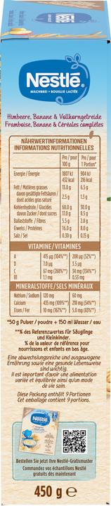 Nutritional values and ingredients Nestlé Raspberry Banana & Whole Grain Cereals (450 g)