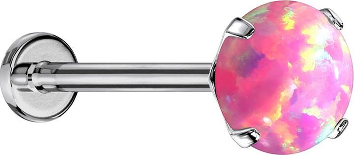 Star Piercing Micro Threadless Labret silber Opal pink gefasst (ohne Messing, Titan G23)