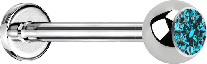 Image du produit Star Piercing Micro Threadless Labret argenté avec boule de cristal aqua (sans laiton, Acier chirurgical 316L)