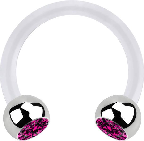 Star Piercing Micro Circular Barbell transparent mit zwei Kugeln silber Kristall fuchsia (Chirurgenstahl 316L, Bioflex, ohne Messing)