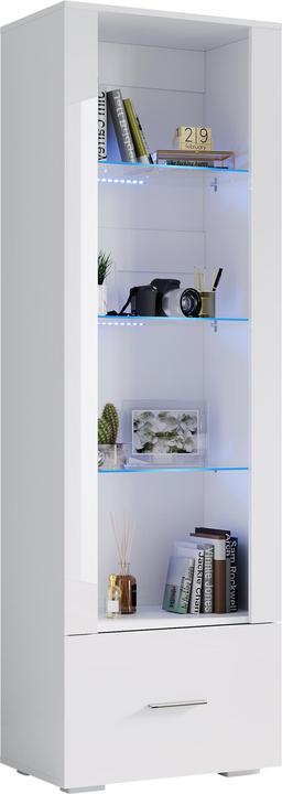 Produktbild SONNI Vitrine mit LED-Beleuchtung, Glasvitrine mit Schubladen, weisse Hochglanzfront, Sammelvitrine (100 x 40 x 180 cm)