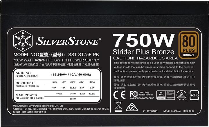 Image du produit Silverstone SST-ST75F-PB - Strider Plus Series, 750W 80 Plus Bronze ATX PC Power Supply, Low Noise 1 (750 W)