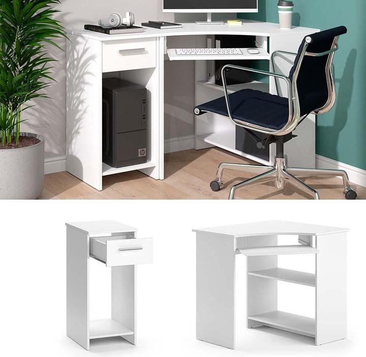 Produktbild Vicco Eckschreibtisch Odin, Weiss, 83 x 76 cm Set mit PC-Schrank