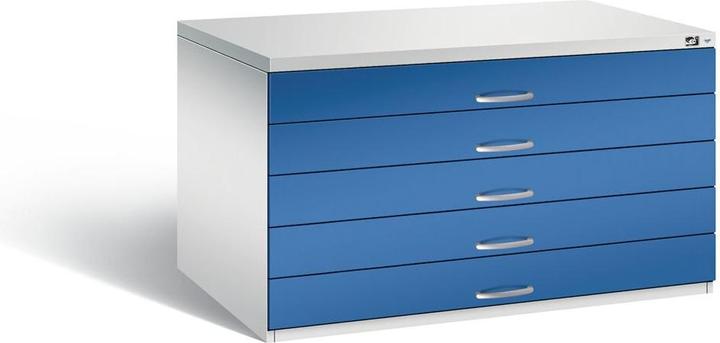 Produktbild C+P Zeichnungsschrank, DIN A0, 5 Schubladen, Höhe 420 mm, lichtgrau / enzianblau