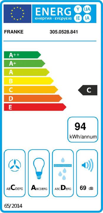 Energy Label Franke Įmontuojamas gartraukis Box+Glass FBI 737 XS/WH (305.0528.841) (Flat-screen hood)