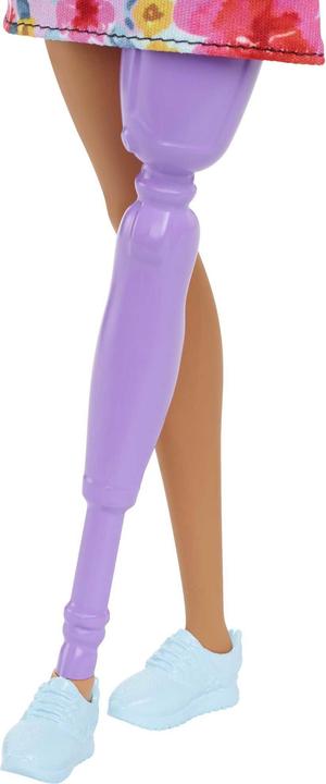 Actual product image Barbie Fashionistas doll in off-shoulder flower dress, pink hair, prosthetic legs, for children from 3 to 8