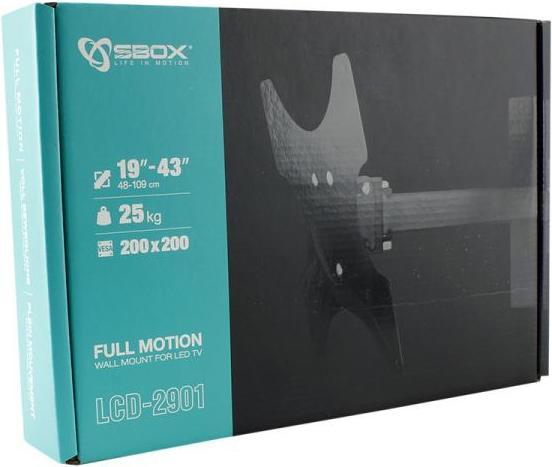 Immagine prodotto Sbox 19-37inch, 48-94cm, carico 25kg, VESA 200x200, distanza dalla parete 60-258mm, inclinazione 0-12deg (Muro, 43", 25 kg)