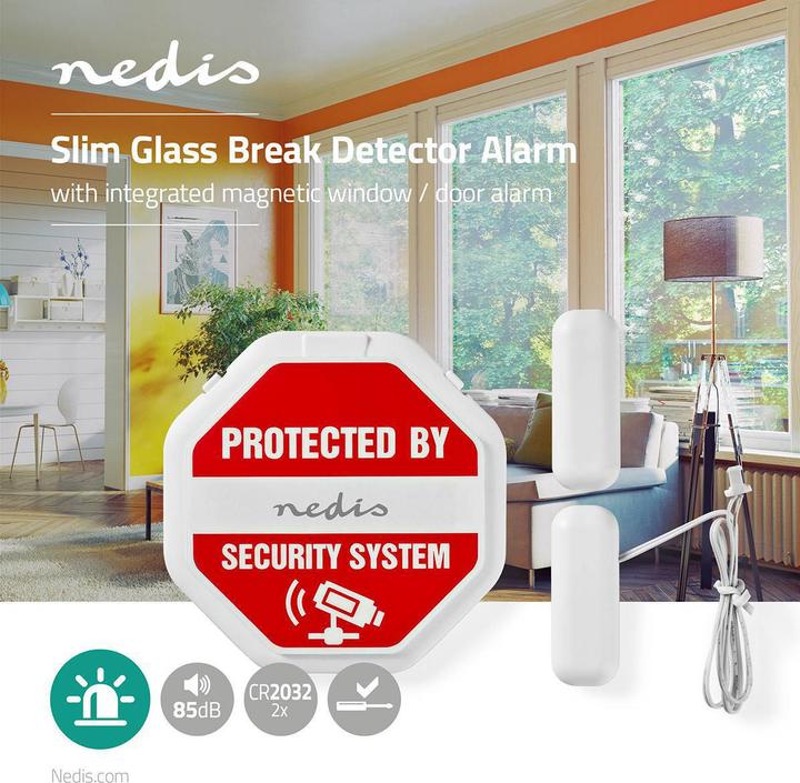 Produktbild Nedis Doorstep Window Alarm Battery Powered 2X CR2032 85 dB White
