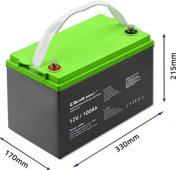 Actual product image Qoltec 53080 Gel Battery 12V 100Ah (12 V, 100 Ah)