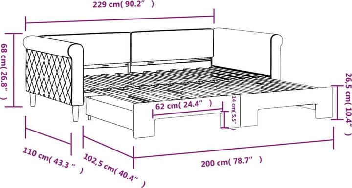 Immagine prodotto VidaXL Tagesbett Ausziehbett Sofabett Gästebett Dunkelgrau 100x200cm Samt (Divano letto)