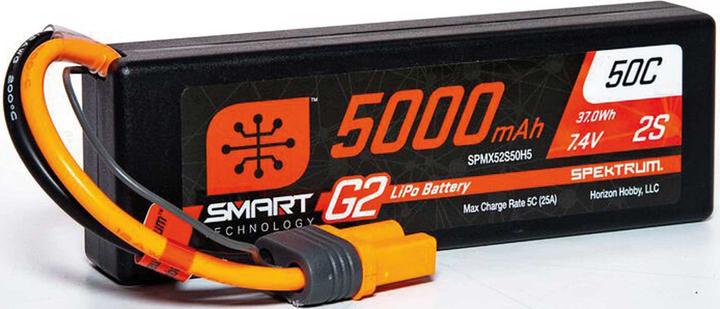 Actual product image Spektrum 5000mAh 2S 7.4V Smart G2 LiPo 50C Hard Case IC5 (7.40 V, 5000 mAh)