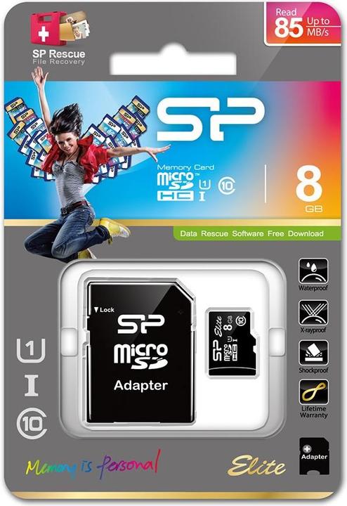 Immagine prodotto Silicon Power Elite UHS-I 8GB microSDHC Ad. (8 GB, microSDHC, U1, UHS-I)