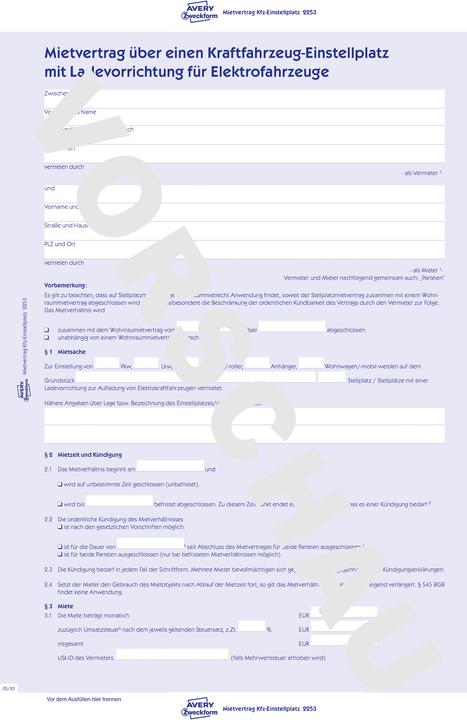 Immagine prodotto Avery Contratto di noleggio di un posto auto con dispositivo di ricarica elettronica (4 x)