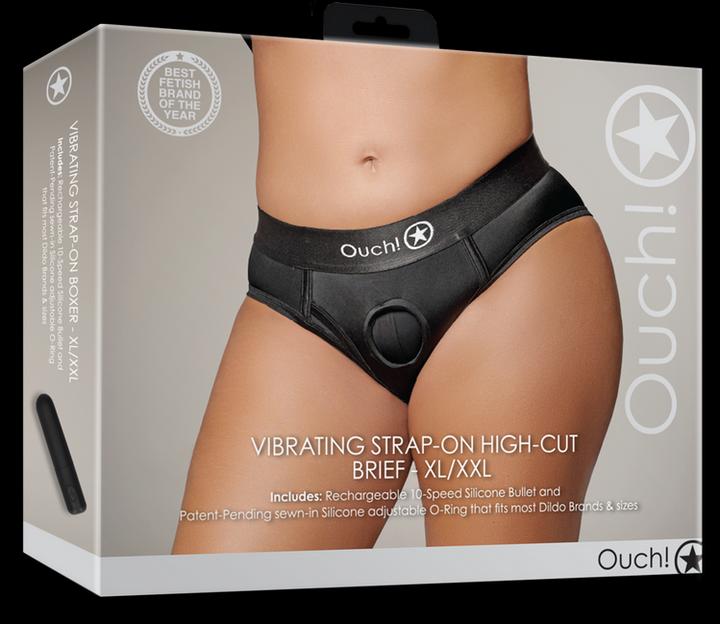 Actual product image Ouch! Vibrating Strap-on High-cut Brief - XL/XXL