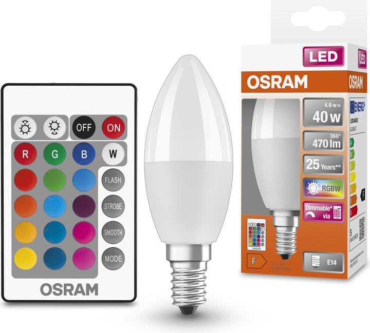 Actual product image Osram Led Retrofit Rgbw Lamps With Remote Control (E14, 40 W, 470 lm, 1 x, F)