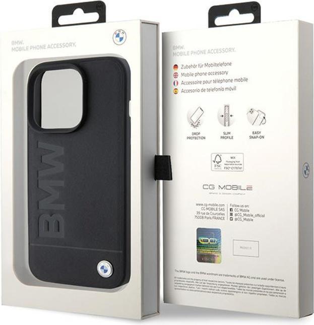 Actual product image BMW BMHMP15XSLLBK iPhone 15 Pro Max 6.7" czarny/black MagSafe Leather Hot Stamp (Apple iPhone 15 Pro Max)